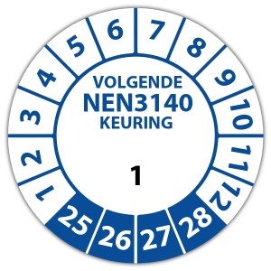 Keuringssticker genummerd volgende NEN 3140 keuring - 